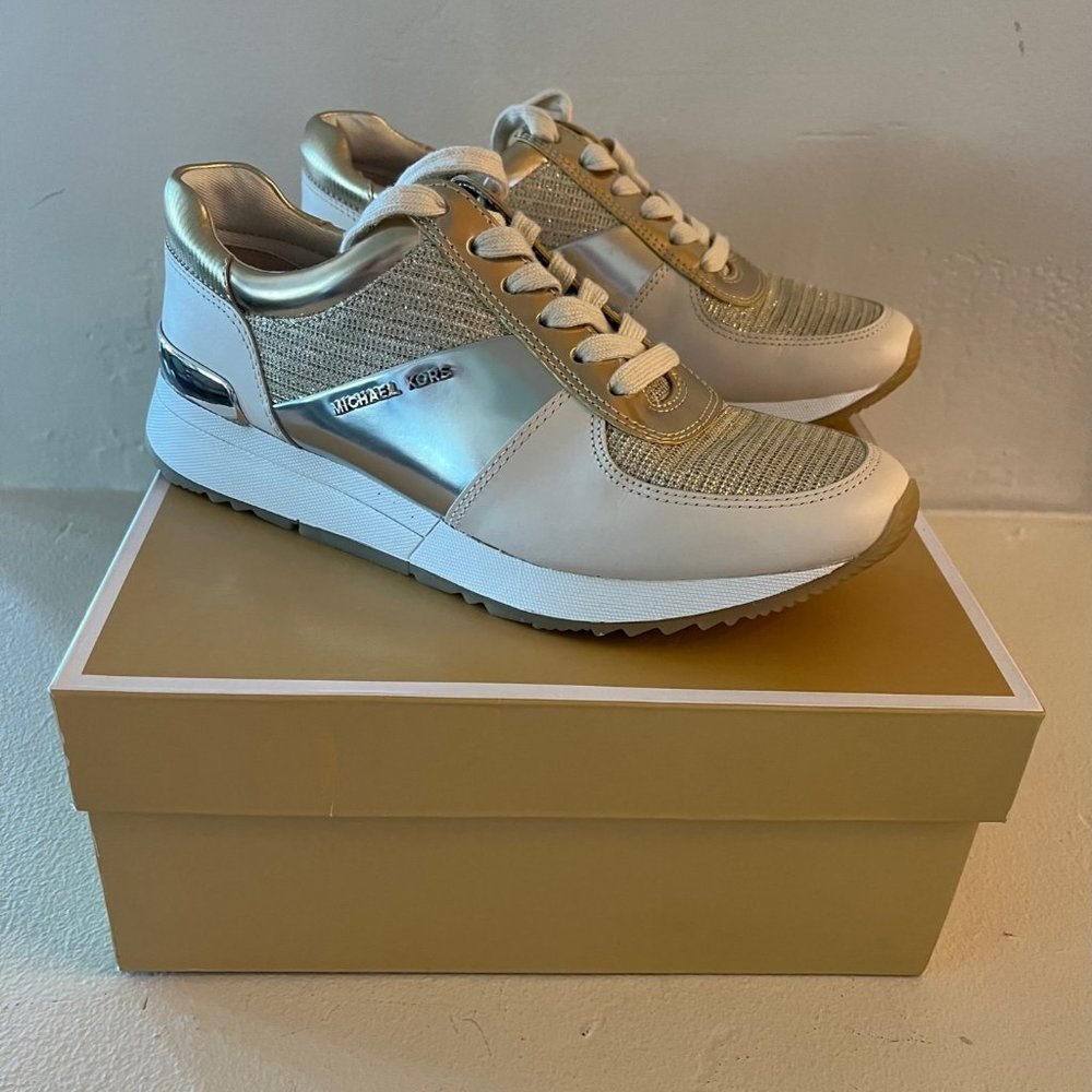 Michael Kors Allie Trainer Glitter Gold, Silver, Cream Chain Mesh sneaker